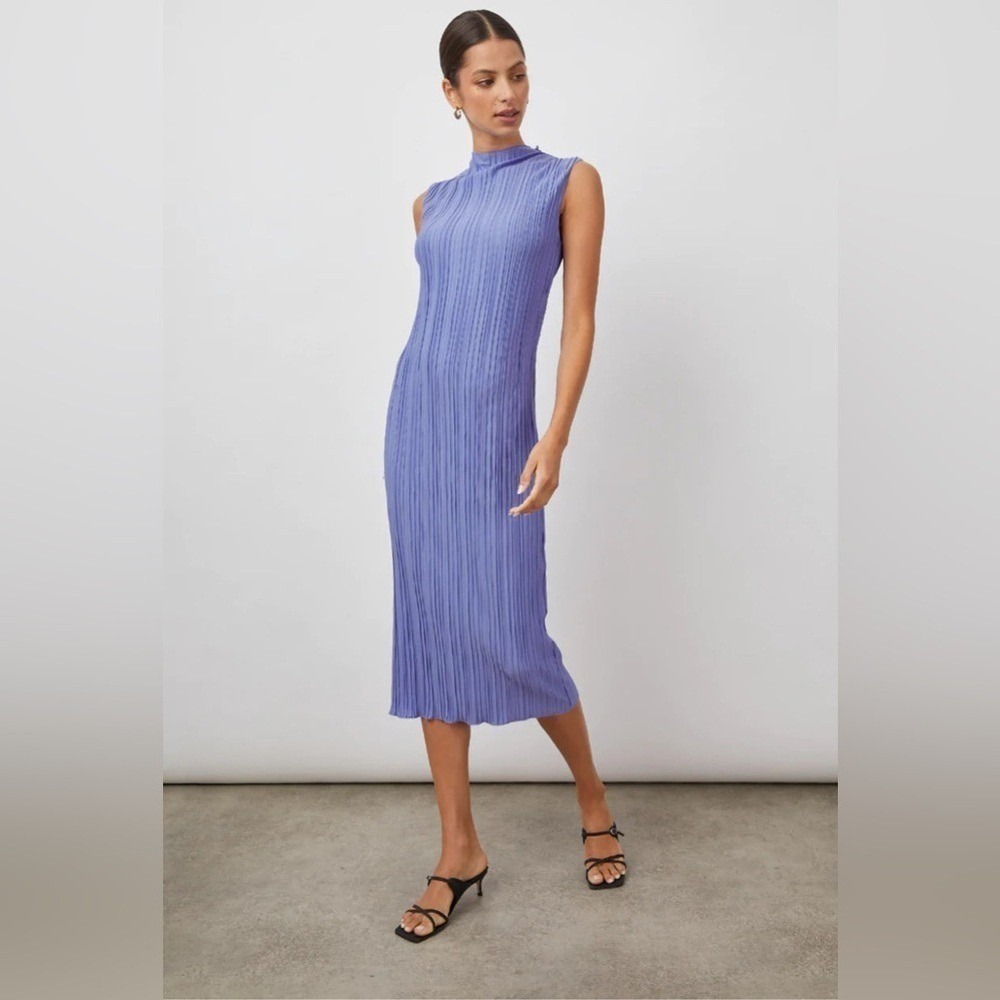 Rails Plisse Pleated Sleeveless Midi Dress in Jewel Blue Mock Neck size S